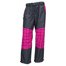 Kalhoty s kostkou se zátěrem a podšívkou- šedé +růžová kostka