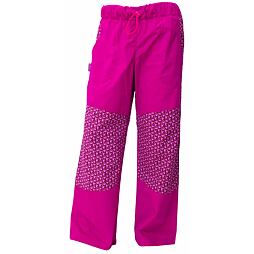 Kalhoty bavlněné letní s kostkou - růžové s kytičkou