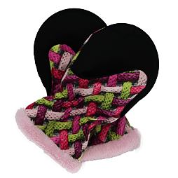 Rukavice soft s kožíškem a nepromokavou  cordurou-růžovozelené copánky